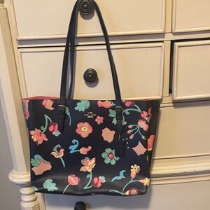 Coach Black Tote with Colorful Floral Design